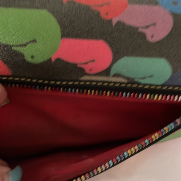 Dooney & Bourke NWOT Multi Colored Ducks Snap Wallet w Blue Duck Rainbow Zipper - Picture 5 of 9